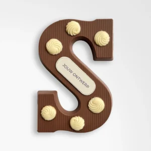 Luxe chocoladeletter S toefjes wit | melk | eigen logo | 235g