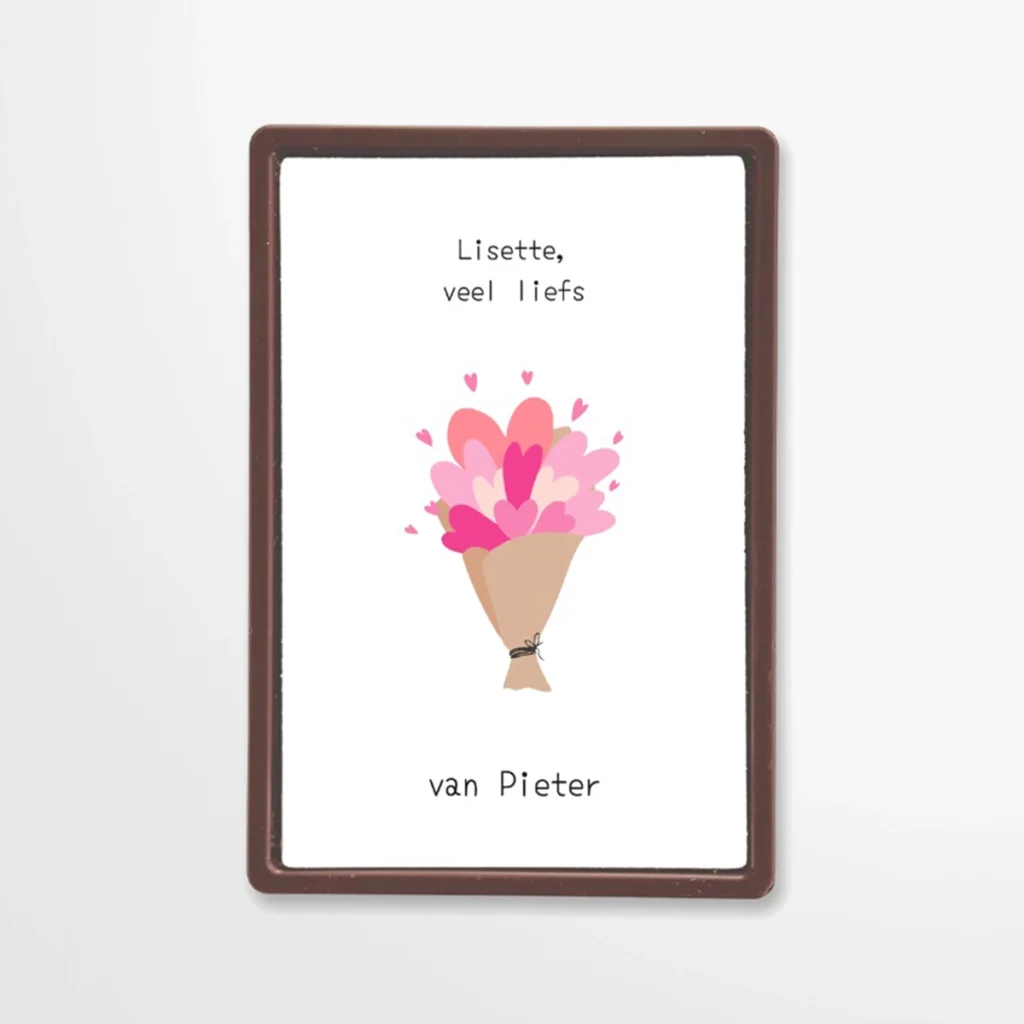 Chocolade wenskaart | Puntzak met hartjes